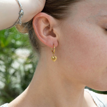 18k Gold PVD Heart Pendant Hoop Earrings - Wild Azalea Boutique