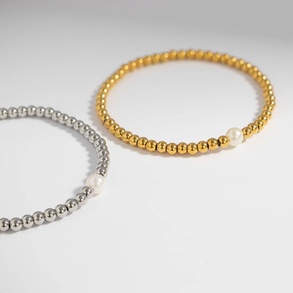 18K Gold PVD Stretch Bracelet with Pearl - Wild Azalea Boutique