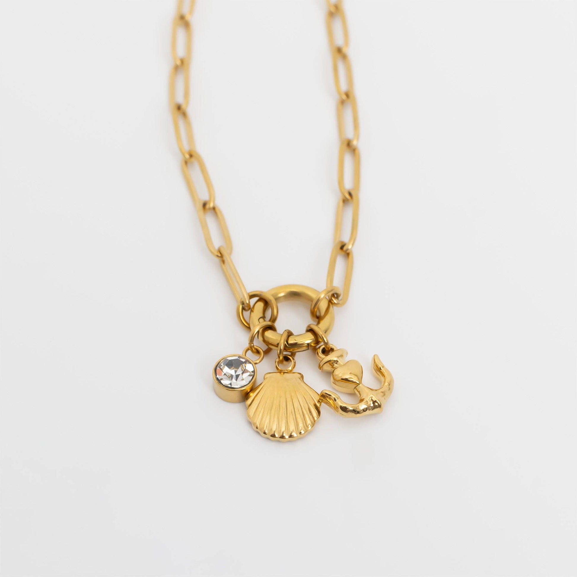 18K Gold Shell Anchor Charm Holder Necklace Gift Set - Wild Azalea Boutique