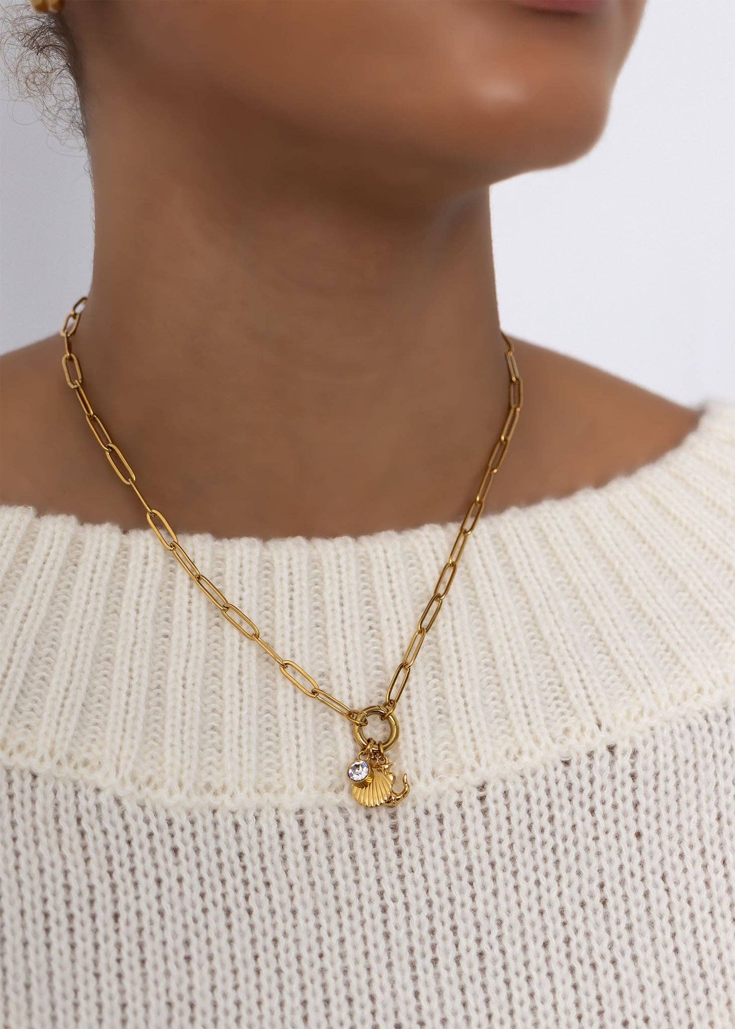 18K Gold Shell Anchor Charm Holder Necklace Gift Set - Wild Azalea Boutique