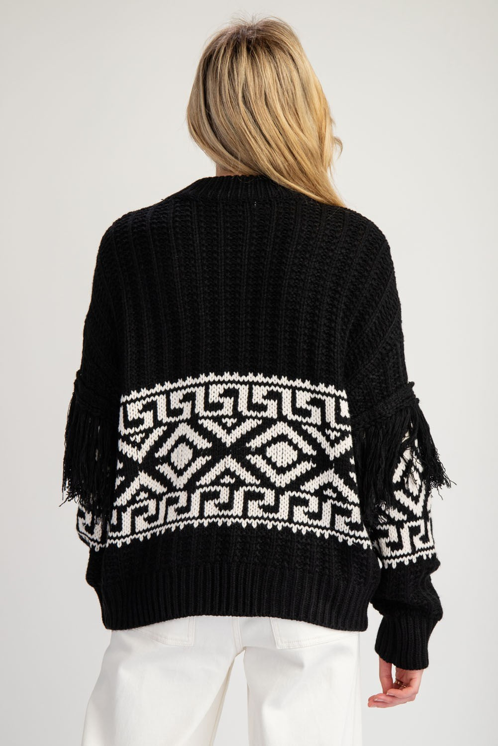 Aztec Printed Fringe Sweater