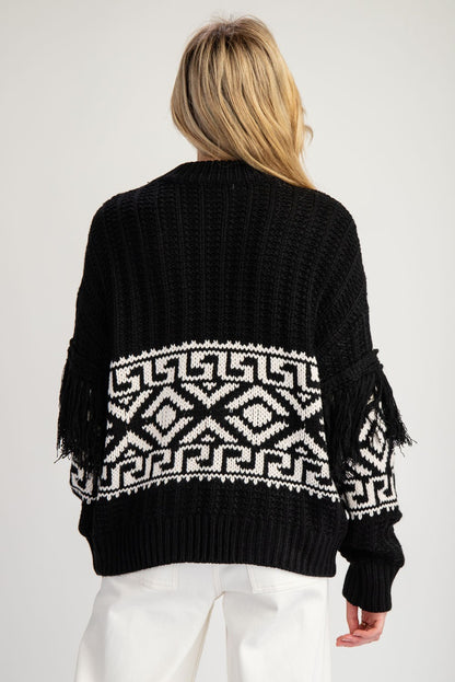 Aztec Printed Fringe Sweater
