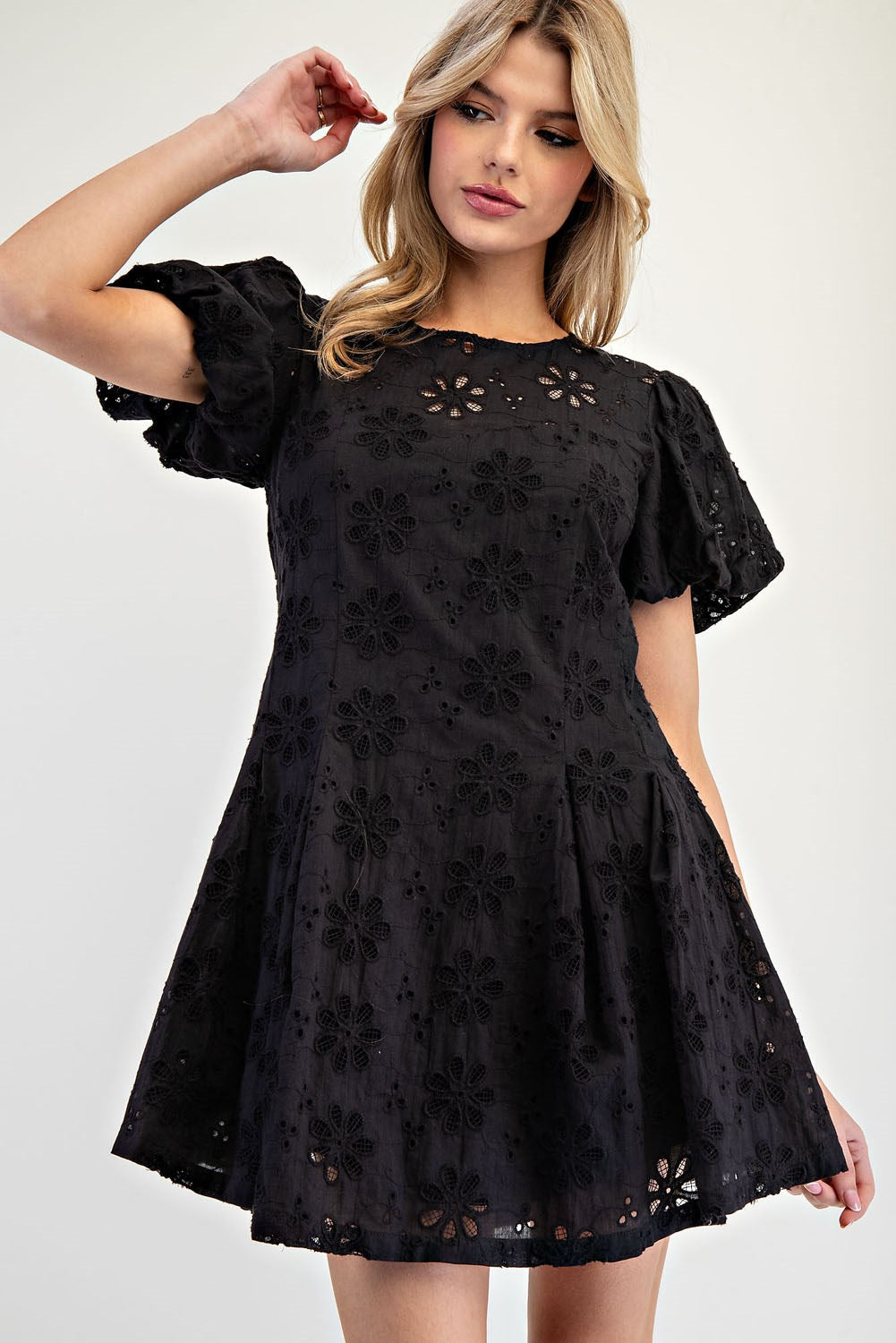 Lace Bubble Sleeve Mini Dress