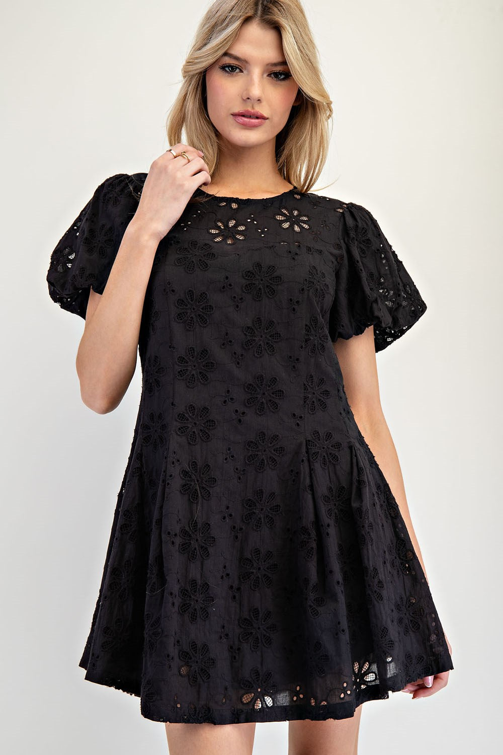Lace Bubble Sleeve Mini Dress