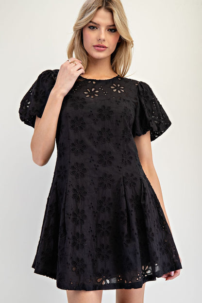 Lace Bubble Sleeve Mini Dress