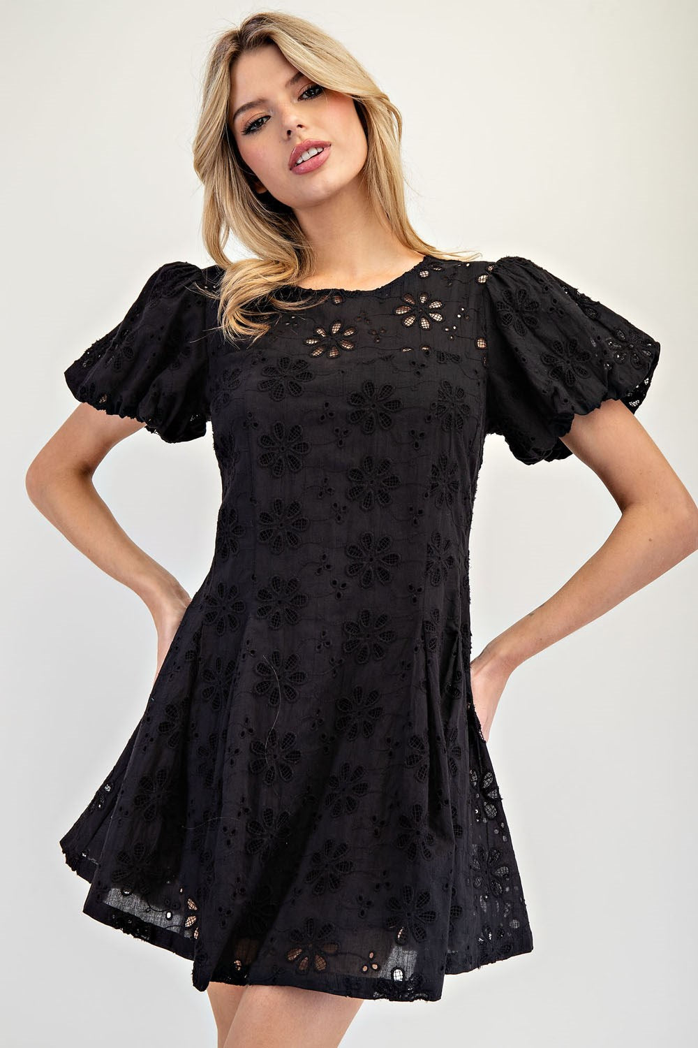 Lace Bubble Sleeve Mini Dress