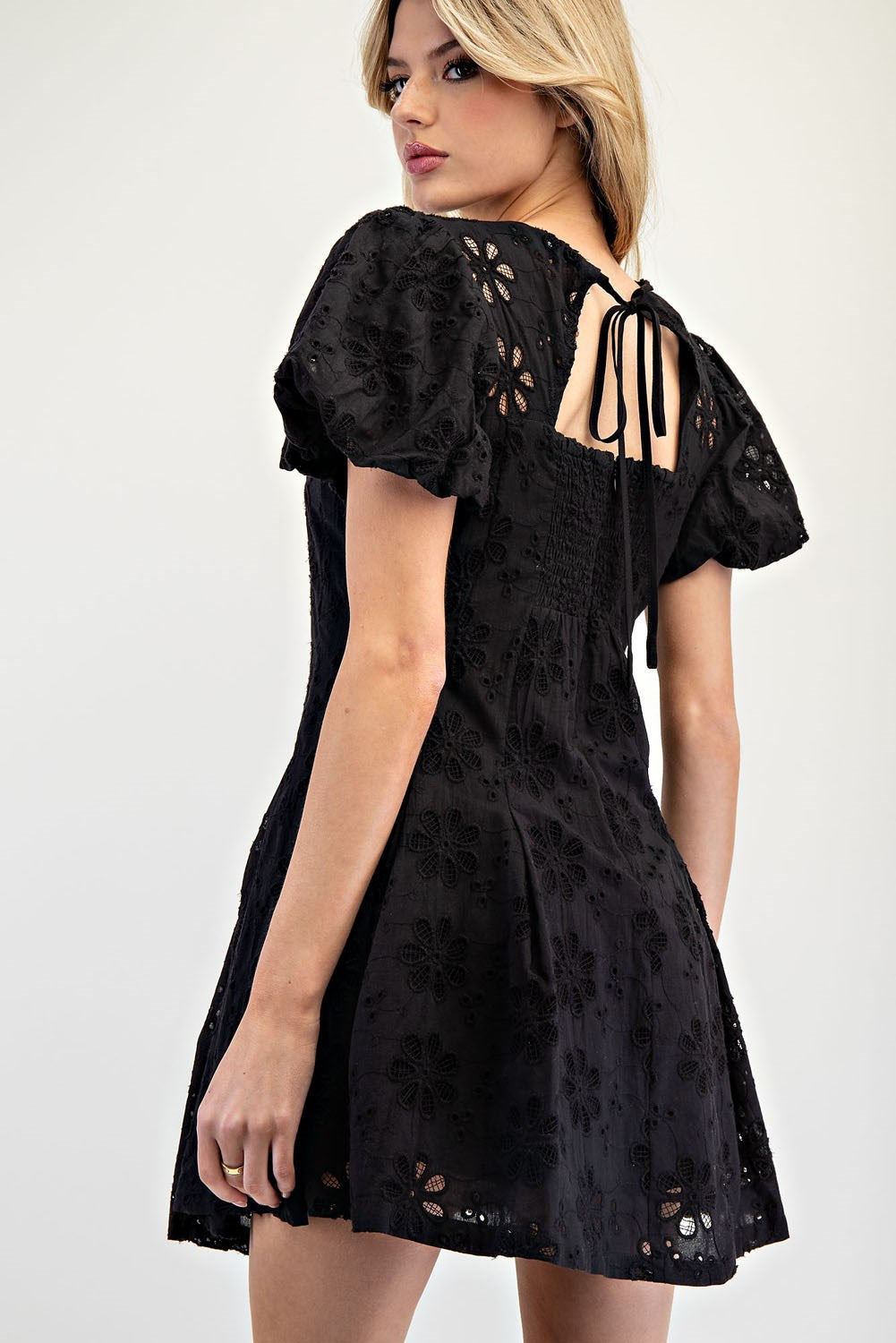 Lace Bubble Sleeve Mini Dress