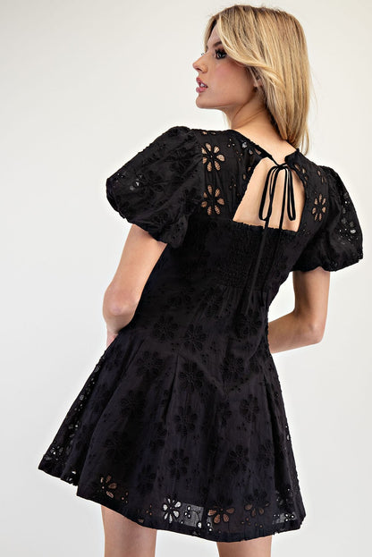 Lace Bubble Sleeve Mini Dress