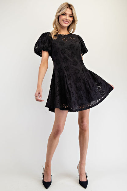 Lace Bubble Sleeve Mini Dress