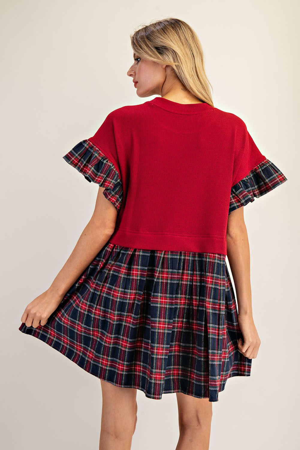 Plaid Ruffle Sleeve Mini Dress
