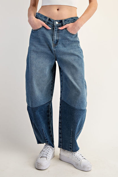 Brandy Two Tone Denim Barrel Jeans