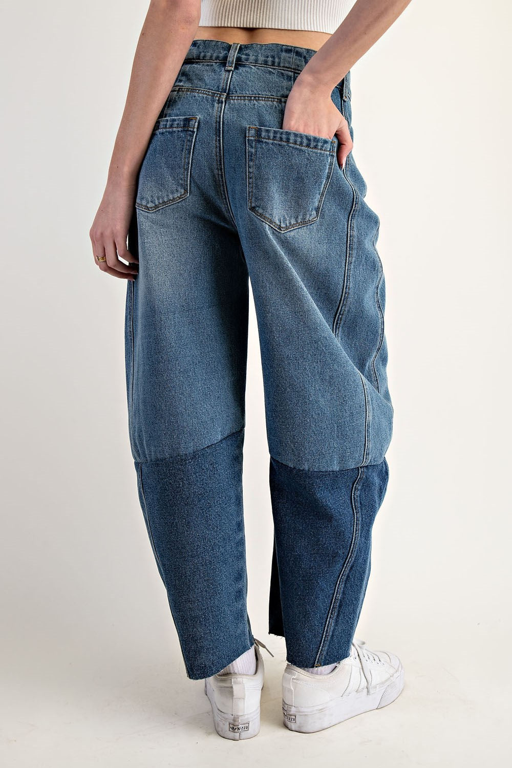 Brandy Two Tone Denim Barrel Jeans