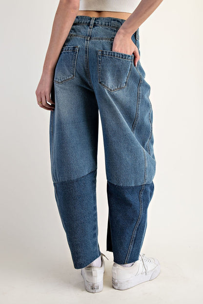 Brandy Two Tone Denim Barrel Jeans