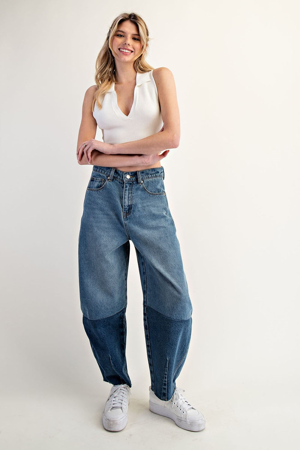 Brandy Two Tone Denim Barrel Jeans