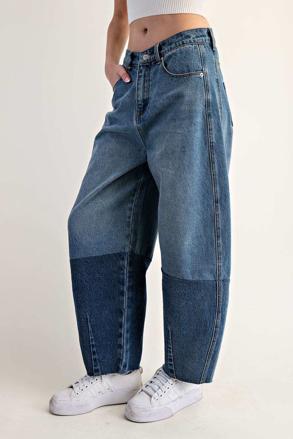 Brandy Two Tone Denim Barrel Jeans