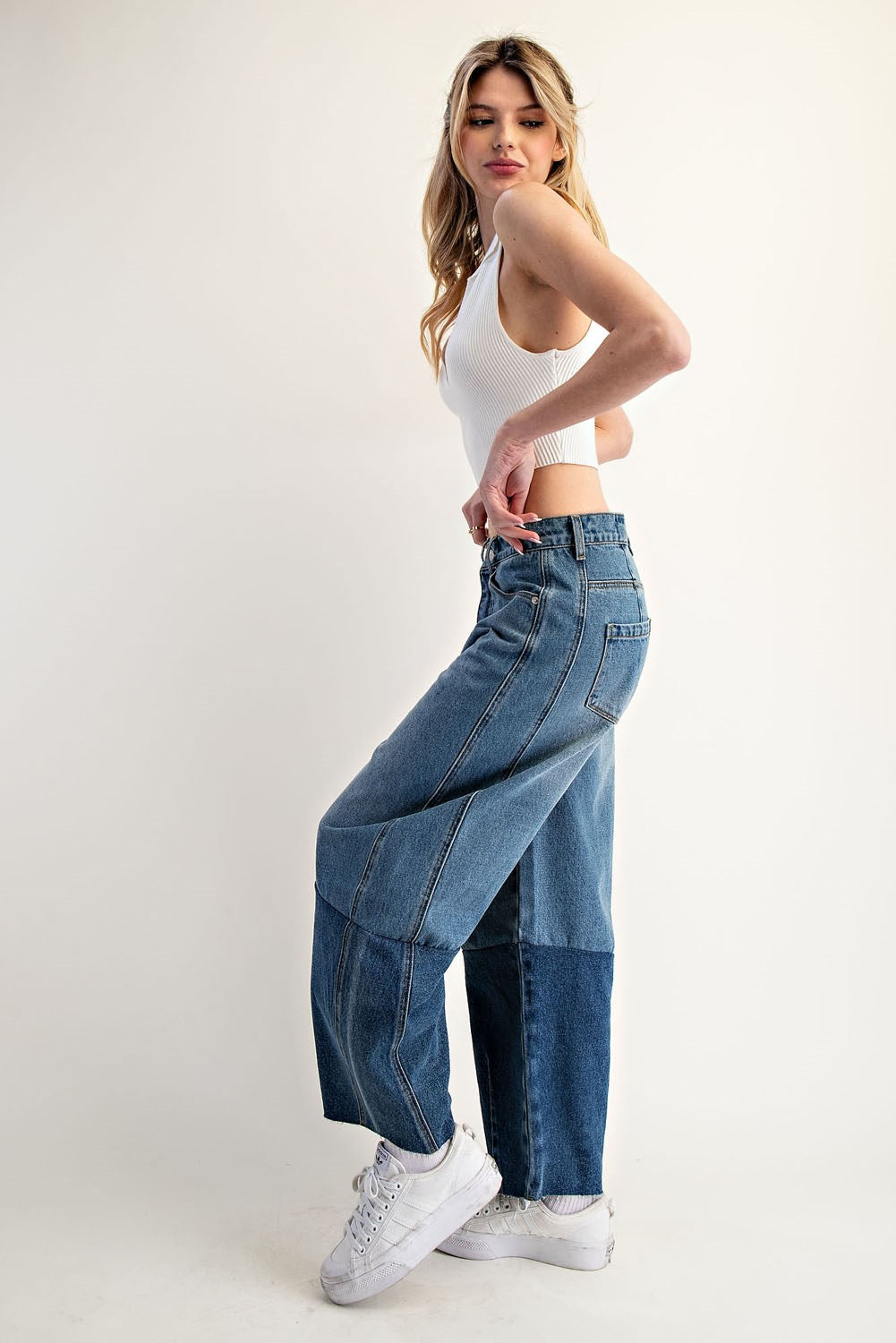 Brandy Two Tone Denim Barrel Jeans