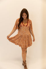 Angie Boho Floral Tiered Fall Mini Dress