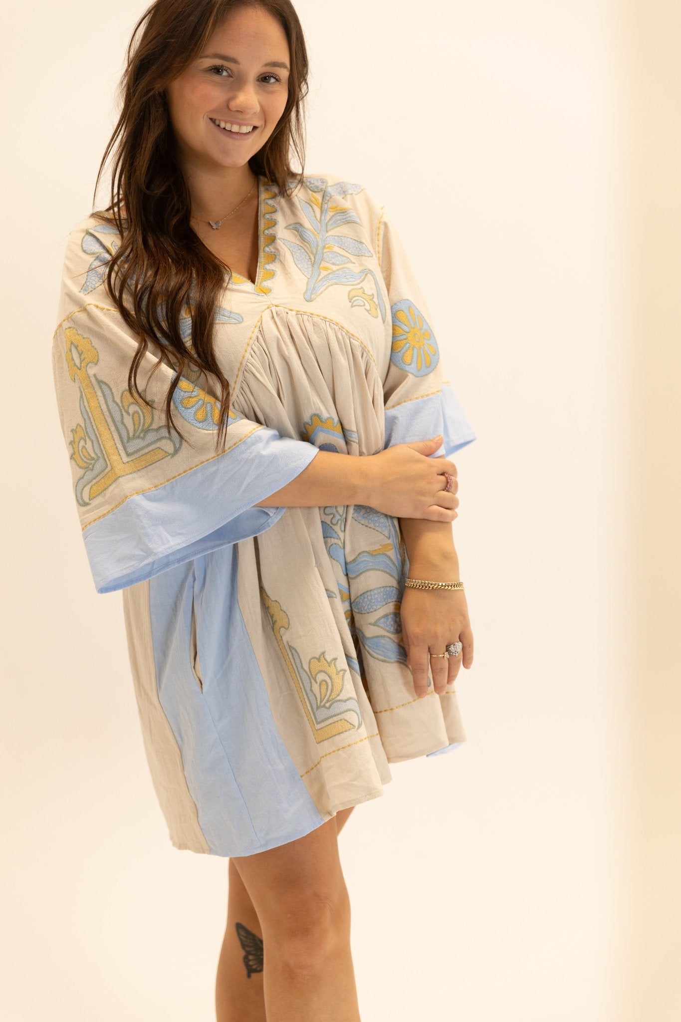 Babydoll Floral Embroidered Boho Dress - Wild Azalea Boutique