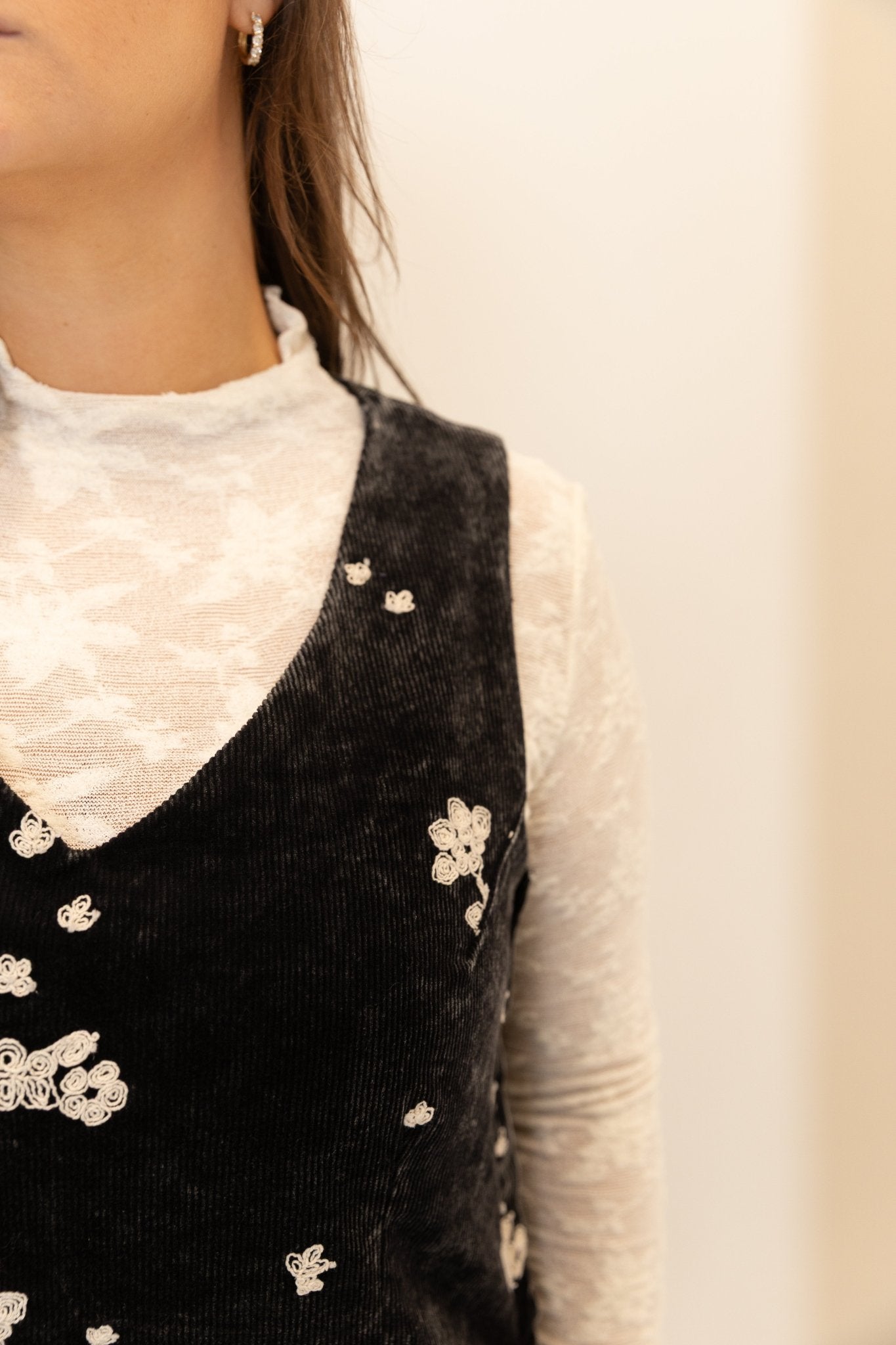 Black Corduroy Floral Jumper Dress - Wild Azalea Boutique