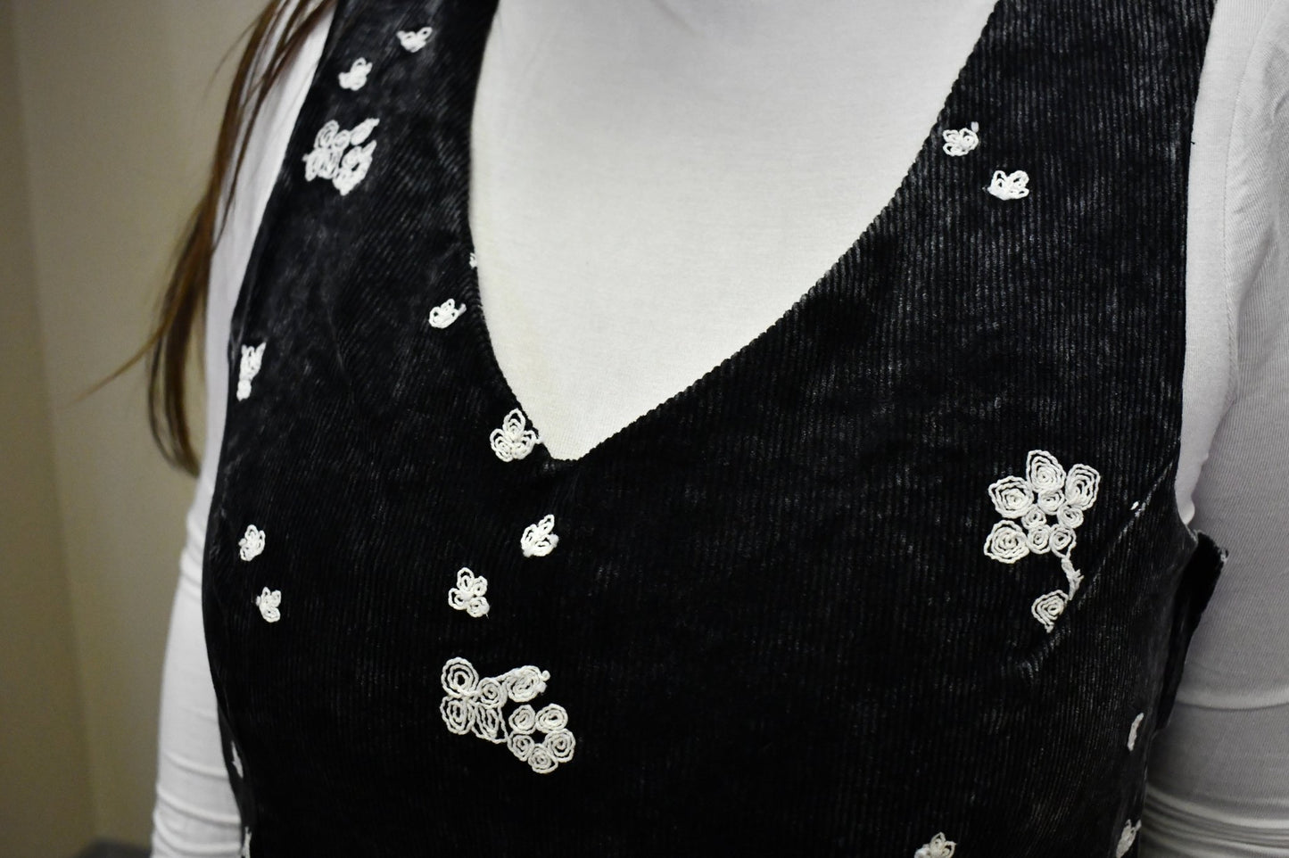 Black Corduroy Floral Jumper Dress - Wild Azalea Boutique