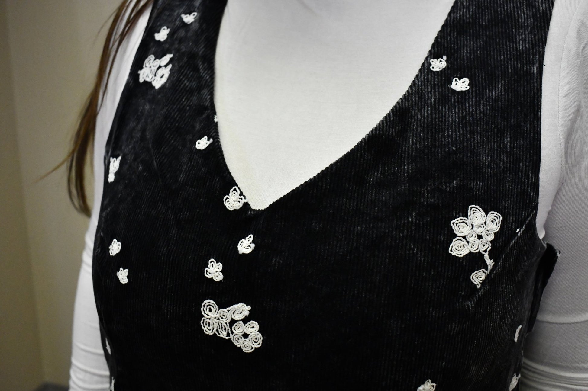 Black Corduroy Floral Jumper Dress - Wild Azalea Boutique