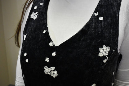 Black Corduroy Floral Jumper Dress - Wild Azalea Boutique