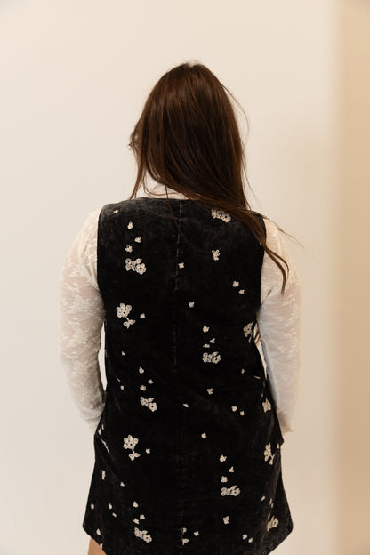 Black Corduroy Floral Jumper Dress - Wild Azalea Boutique