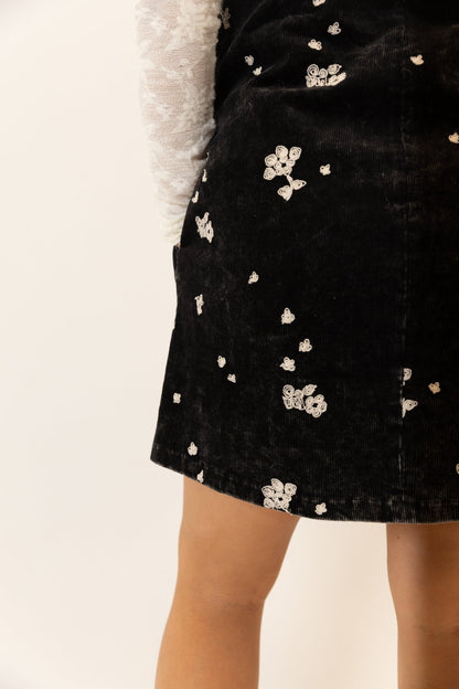 Black Corduroy Floral Jumper Dress - Wild Azalea Boutique