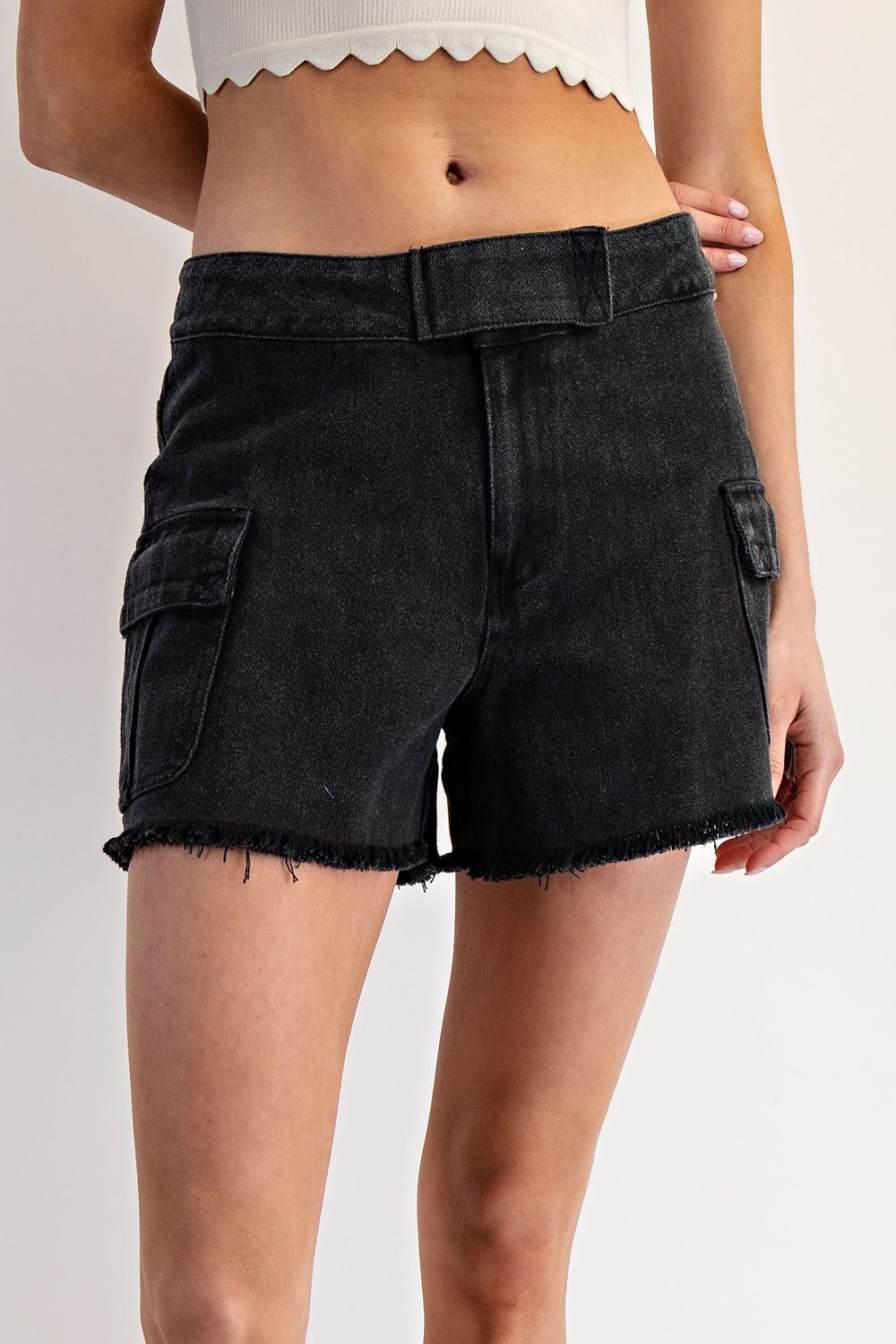 Black Cotton Denim Shorts - Wild Azalea Boutique