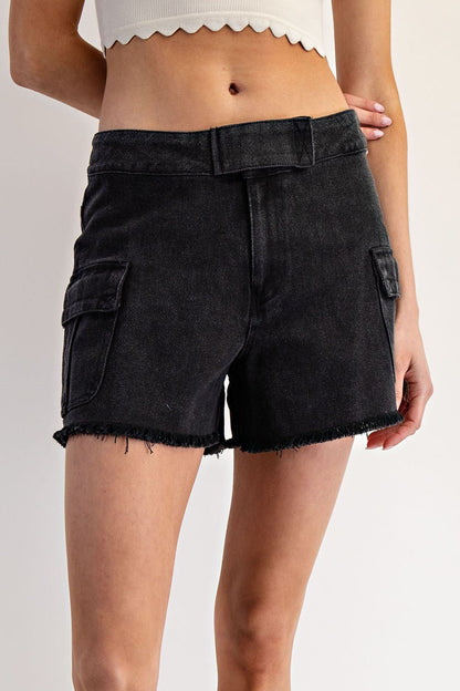 Black Cotton Denim Shorts - Wild Azalea Boutique