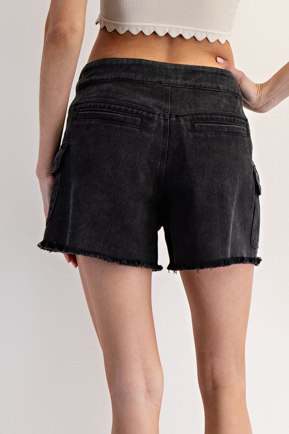 Black Cotton Denim Shorts - Wild Azalea Boutique