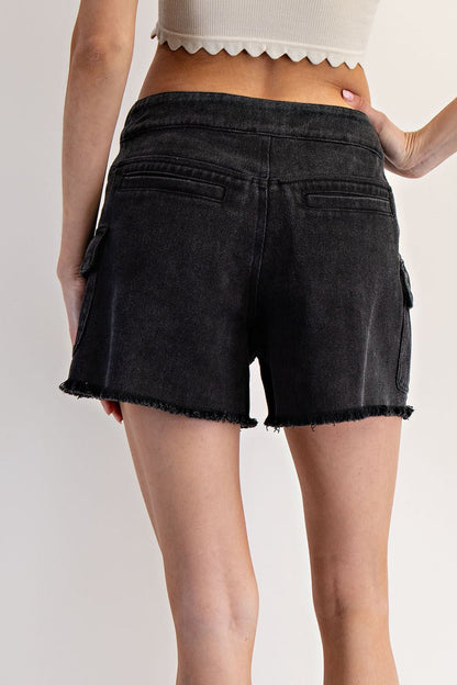 Black Cotton Denim Shorts - Wild Azalea Boutique
