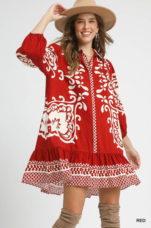 Boho Print Button - Down Mini Dress - Wild Azalea Boutique