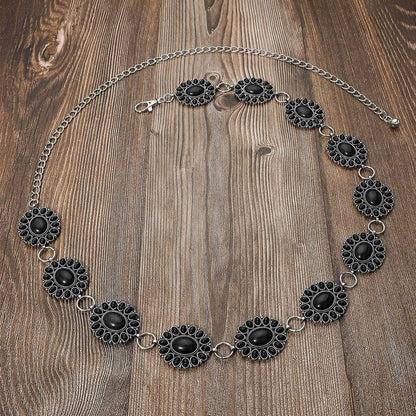 Boho Vintage Western Stone Concho Chain Belt - Wild Azalea Boutique