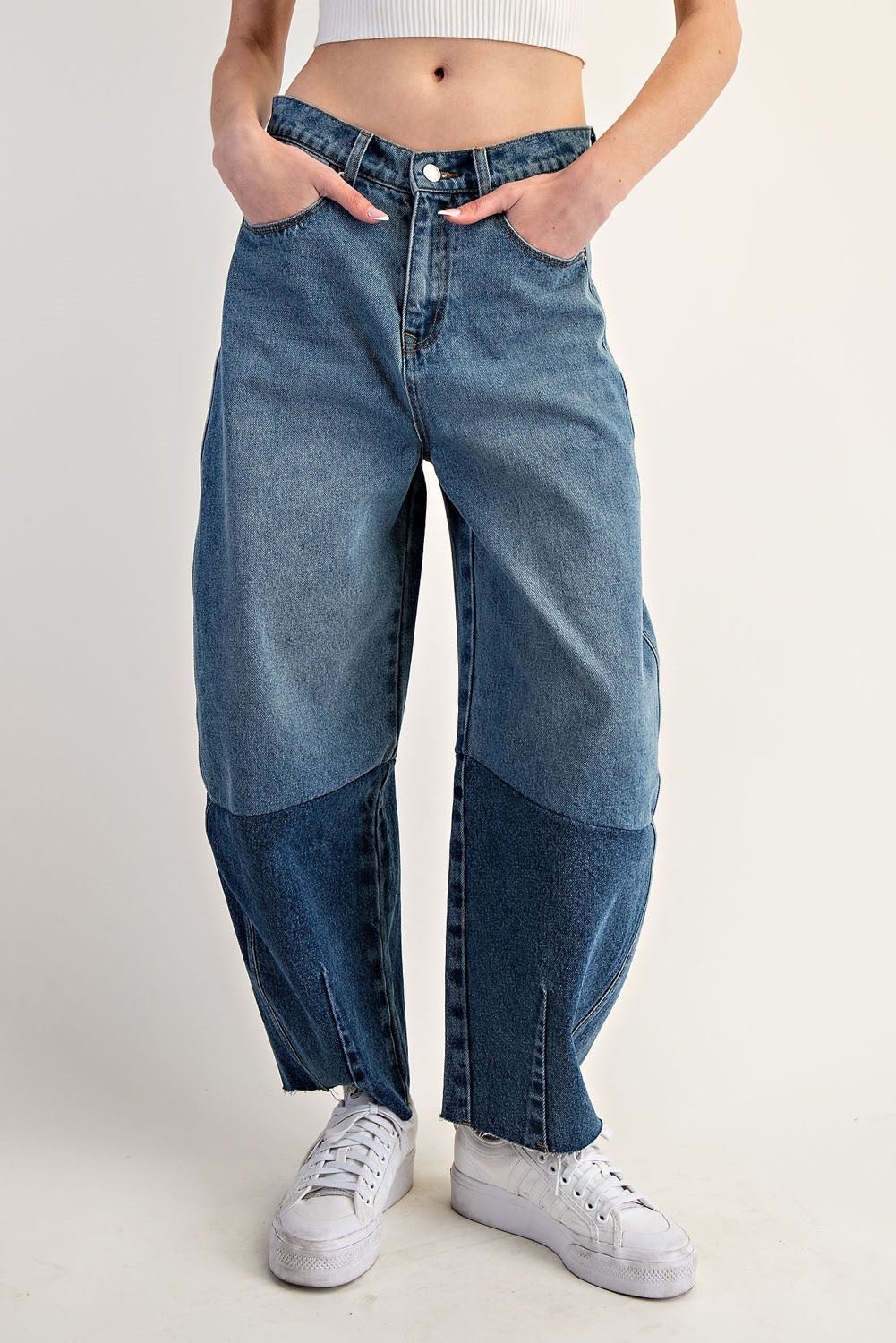 Brandy Two Tone Denim Barrel Jeans - Wild Azalea Boutique