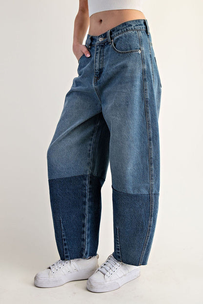 Brandy Two Tone Denim Barrel Jeans - Wild Azalea Boutique