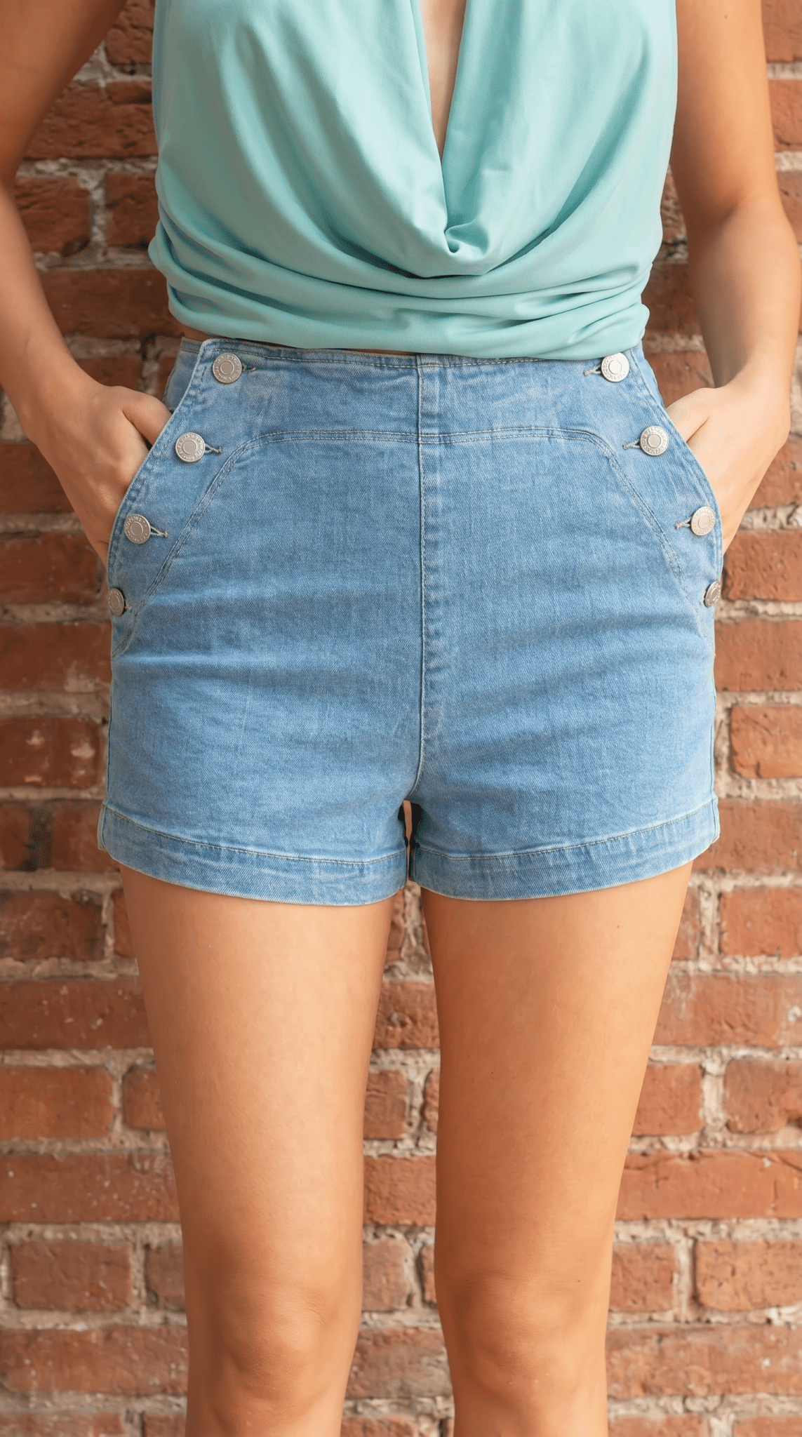 Button-Detail Denim Shorts - Wild Azalea Boutique