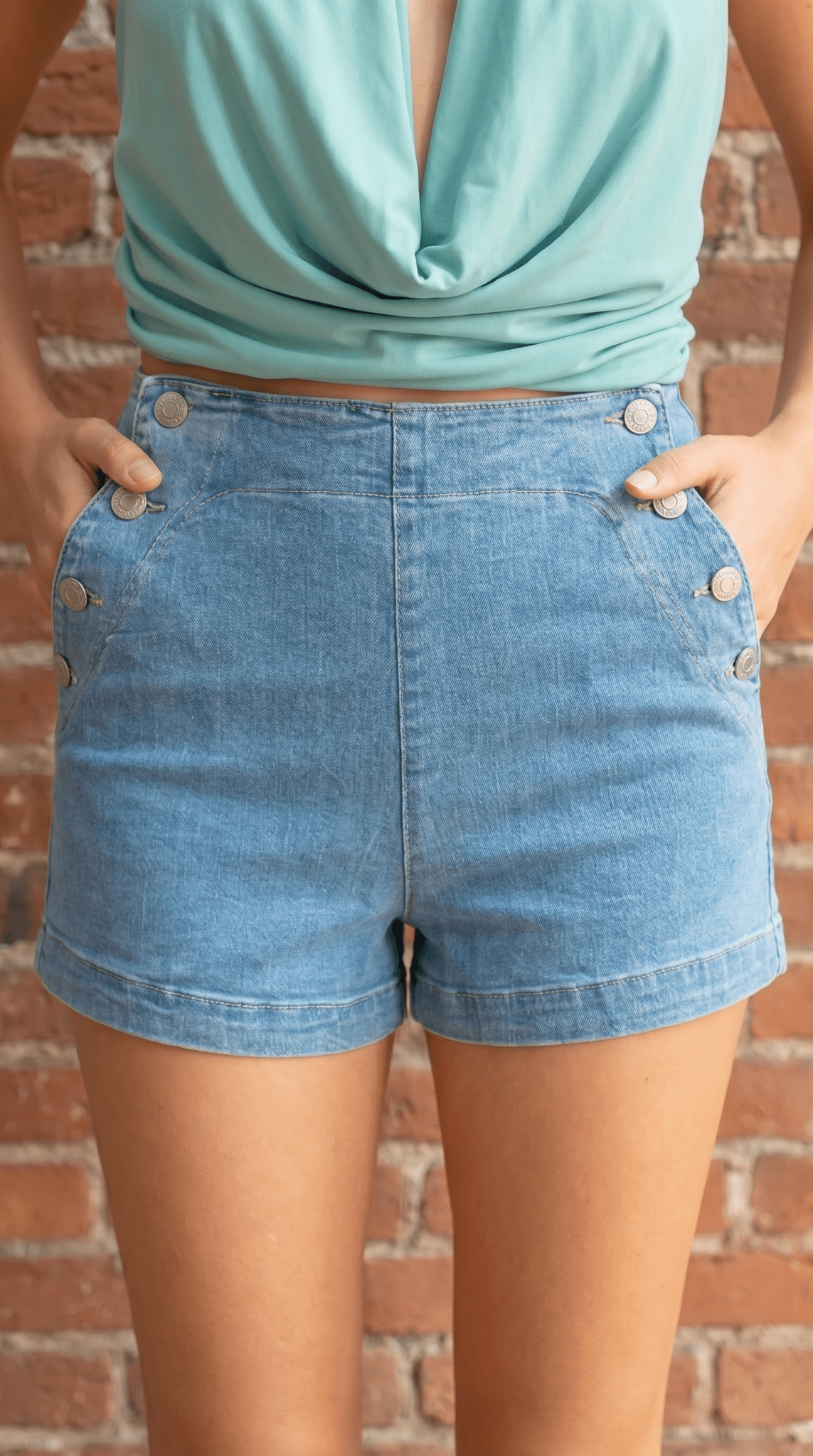 Button-Detail Denim Shorts - Wild Azalea Boutique