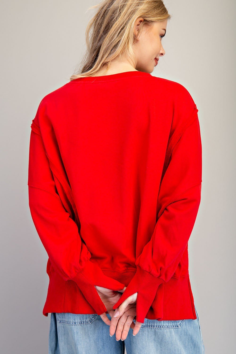 Candy Cane Sequin Dropped Shoulder Sweatshirt - Wild Azalea Boutique
