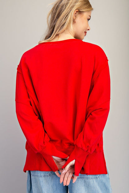 Candy Cane Sequin Dropped Shoulder Sweatshirt - Wild Azalea Boutique