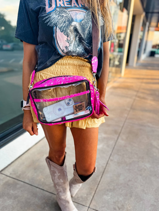 Clear Cowhide Crossbody Purse Bag Concert Festival - Wild Azalea Boutique