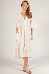 Cotton Gauze Tiered Midi Dress
