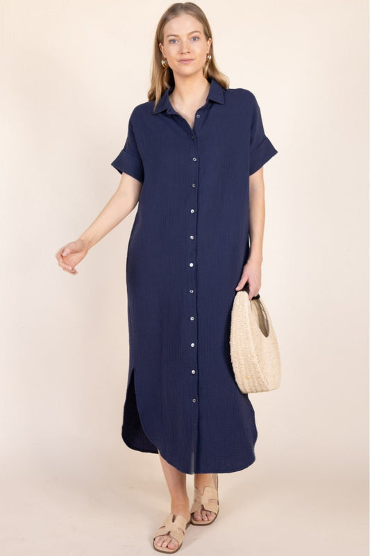 Cotton Maxi Shirt Dress - Wild Azalea Boutique