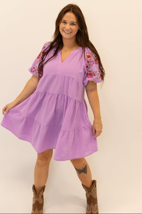 Embroidered Floral Puff Sleeve Dress - Wild Azalea Boutique