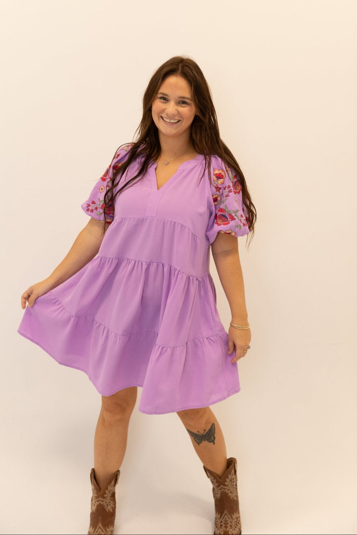 Embroidered Floral Puff Sleeve Dress - Wild Azalea Boutique