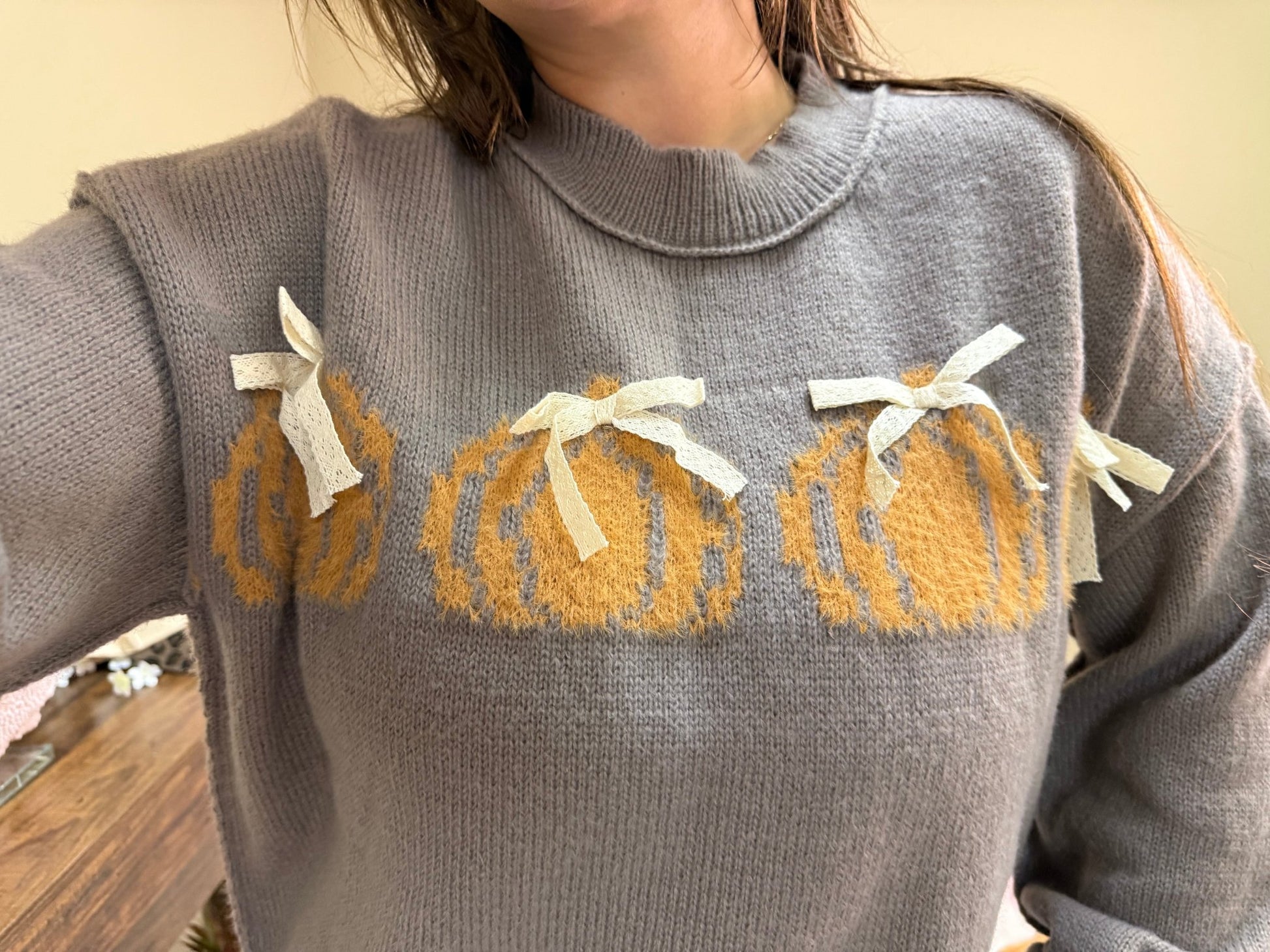 Fall Pumpkin Bow Knit Sweater - Wild Azalea Boutique
