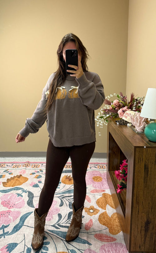 Fall Pumpkin Bow Knit Sweater - Wild Azalea Boutique