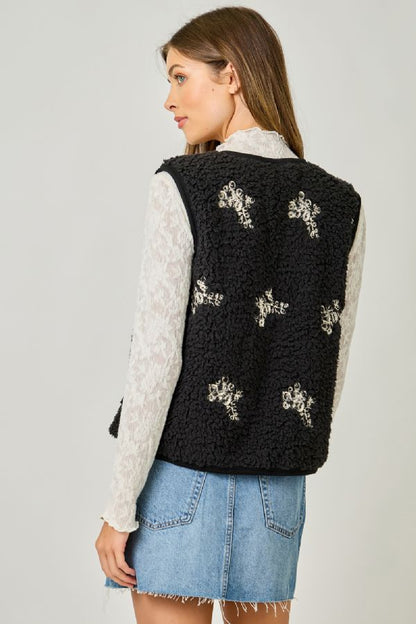 Floral Embroidered Teddy Fur Vest - Wild Azalea Boutique