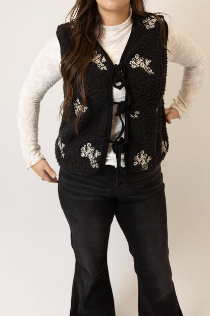 Floral Embroidered Teddy Fur Vest - Wild Azalea Boutique