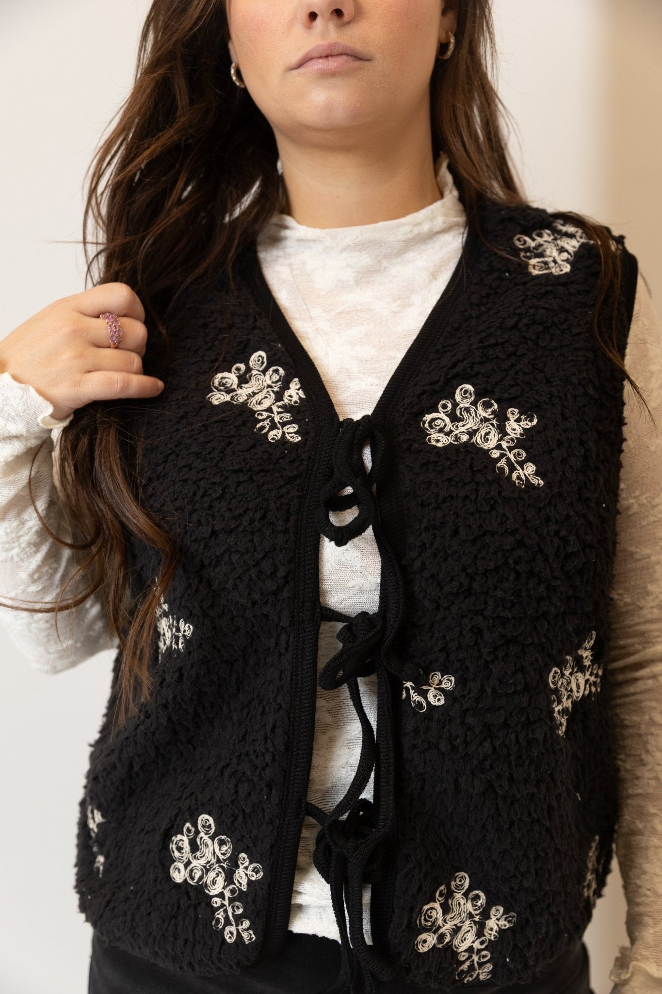 Floral Embroidered Teddy Fur Vest - Wild Azalea Boutique